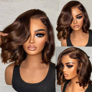 Peluca de Cabello Humano Real con Descuento, Cabello Corto Ondulado Tipo Bob Marrón, Rizador Eléctrico, Diadema, Plancha de Pelo - Product Image 3