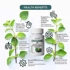 Integratori a base di erbe naturali organici selvatici olio di origano con olio di semi nero sistema immunitario e la salute dell'apparato digerente origano olio capsule - Product Image 2