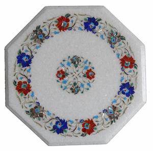 Mesa de Mármol Blanco Pulido Elegante de Alta Demanda, Diseño Floral Hecho a Mano, Tamaño Personalizado para Mesas de Comedor/Cafetería - S.Kumar Sons - Product Image 1