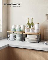 Ensemble de 2 étagères organisatrices en bois avec comptoir, rangement de cuisine, support à épices pour vêtements