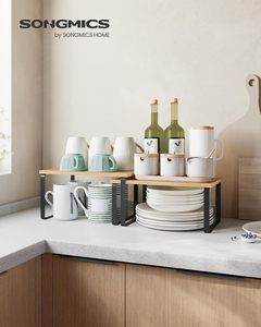 Set di 2 Mensole Organizzatrici <span class=keywords><strong>in</strong></span> <span class=keywords><strong>Legno</strong></span> con Ripiano <span class=keywords><strong>per</strong></span> <span class=keywords><strong>Cucina</strong></span>, Portaspezie e Organizzatore <span class=keywords><strong>per</strong></span> Abbigliamento - Product Image 5