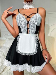 Disfraces Sexys para Mujer, Disfraz de Sirvienta de Encaje Transparente, Lencería, Conjunto de Vestido Corto para Mujeres de Talla Grande - Product Image 4