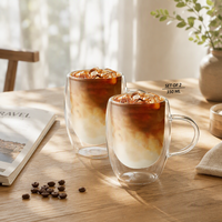 Tasses à café en verre à double paroi JY 350 ml, tasses à latte isolées, lot de 2, verrerie creuse pour la maison