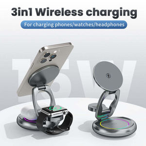 Alloy Magnetic Foldable 3-in-1 <b>Wireless</b> Charger 15W PD RGB LED Light 360 Rotating <b>Dock</b> Fast <b>Charging</b> Smart - Product Image 2