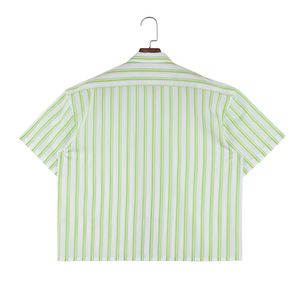 Summer New Style Light Green and <span class=keywords><strong>White</strong></span> <span class=keywords><strong>Striped</strong></span> Relaxed and Casual Collar Men's <span class=keywords><strong>Shirt</strong></span> Trendy Simple Versatile Clothing