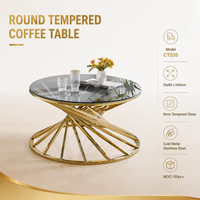 Table basse de luxe meubles de salon dessus de table en verre trempé transparent table basse ronde en acier inoxydable métal doré