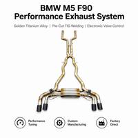 Sistema de Escape Valvetronic de Titanio Dorado para BMW M5 F90 4.4T, Tubo en X, Cuatro Salidas, Corte Pie-Cut, Soldado, Válvula con Control Remoto