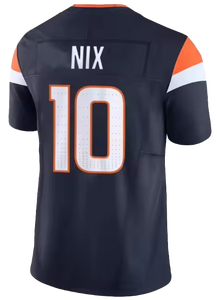Grosir 2024 kualitas tinggi Bo Nix Jersey sepak bola Amerika 10 # putih-oranye-biru laut lengan pendek penata bersirkulasi - Product Image 2