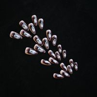 Faux Ongles en Acrylique Artificiel à Couverture Complète, avec Miroir Noir, Amovible, pour Halloween, 24 Pièces