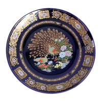 Plat de Service Paon Antique 2025, Assiette Japonaise Marocaine Taous, Plateau en Porcelaine Cobalt, Décoration Bohème