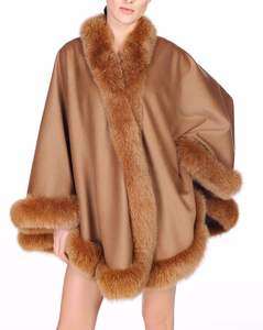 Ponchos aus Echter Wolle und Kaschmir mit Fuchspelzbesatz am Umhang, Fellschal-Wraps für Damen - Product Image 1