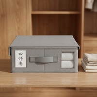 Boîte de rangement pliable pour draps de lit en tissu Oxford gris moderne avec fenêtre et poignée, organisateur de placard Rolyee