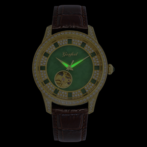 Reloj de Lujo para Pareja con Esfera Verde, Bisel de Diamantes, Mecanismo Automático y Correa de Cuero - Product Image 6