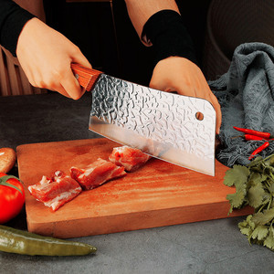 Cuchillo de cocina con patrón martillado, cuchillo de chef forjado, cuchillo para cortar huesos, cuchillo para rebanar, juego de cuchillos de cocina de acero inoxidable con agua. - Product Image 3