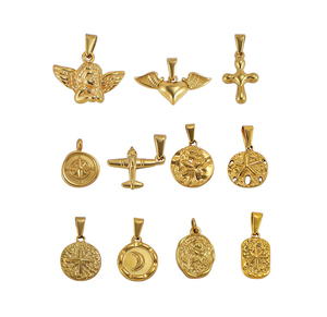 18K PVD Gold-Plated Stainless Steel Vintage <b>Charm</b> Pendant Collection: <b>Angel</b>, Cross, Airplane, Compass, Starfish, Crescent Moon\ - Product Image 1