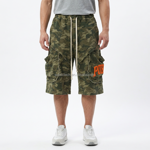 Pantalones Cortos Cargo de Camuflaje Personalizados de 450GSM para Hombre, Moda Hip-Hop, Bordado 3D, Borde Deshilachado, Cintura Elástica, Estilo Urbano, Multibolsillos - Product Image 3
