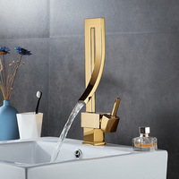 Robinet de cuisine moderne en laiton doré, pivotant, pour évier de comptoir, cascade d'eau chaude/froide, monocommande, en céramique, à poser sur le comptoir, garantie 5 ans