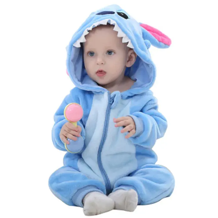 卸売カスタム赤ちゃん冬服漫画キャラクターフード付きフランネル暖かい動物赤ちゃんコスチューム人形