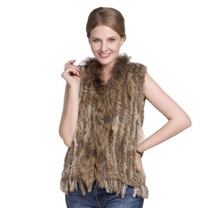 बुनना खरगोश फर बनियान एक प्रकार का जानवर फर ट्रिम के साथ लटकन Gilet - Product Image 1
