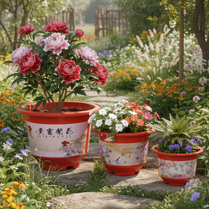 Pot de fleurs décoratif en plastique imprimé pour jardin, pot de plantation durable pour plantes d'intérieur et d'extérieur, petite taille pour la maison et le jardin - Product Image 6