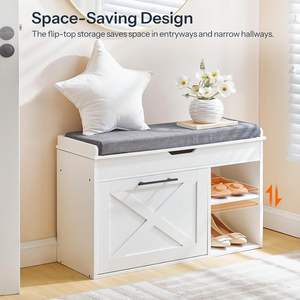 Moderno Zapatero de <span class=keywords><strong>Madera</strong></span> Maciza con Asiento Abatible de Múltiples Niveles para Uso en Interiores - Product Image 4