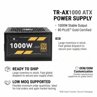 Gaming PC için Thermalright AX1000 1000W Güç Kaynağı 80+ Gold Tam Modüler PSU Hazır Stok