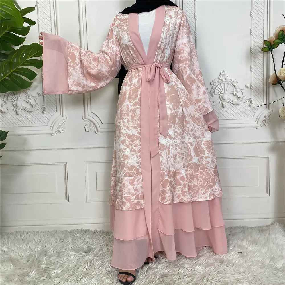 Vestido de gasa con abertura frontal para mujer, caftán de talla grande, Abaya, Dubái, Tie-Dye, estampado musulmán, Abayas para Eid Mubarak