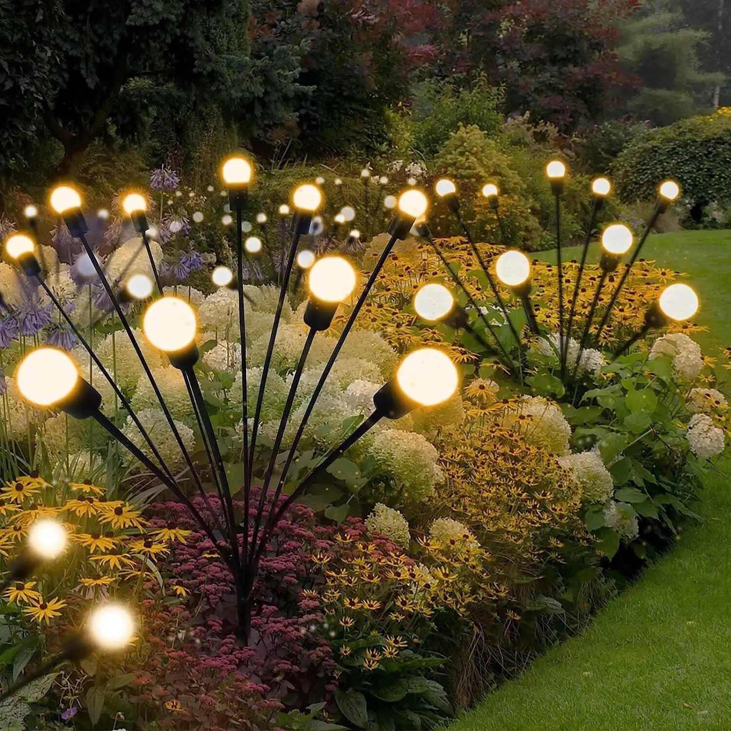 Açık güneş bahçe lambası su geçirmez 6/8/10 kafaları Firefly lambası Starburst sallanan güneş Firefly ışık