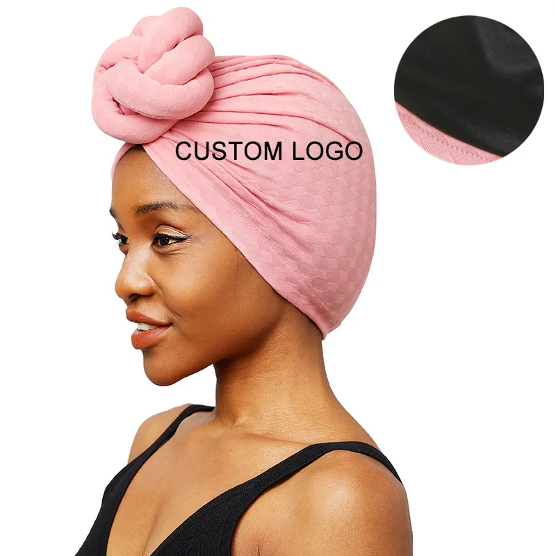 Turban Double couche solide pour femme, couvre-chef africain en Satin doublé et nœud