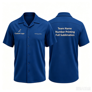 Plain Custom <b>Bowling</b> Shirt for Men Solid Color Short Sleeve Camp Collar Button Down Blank <b>Bowling</b> Jersey for Team Event Company - Product Image 2