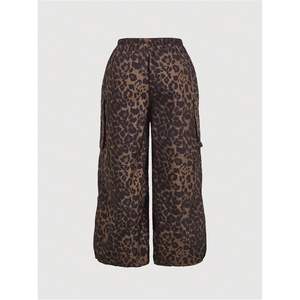 กางเกงคาร์โก้ลายเสือดาวสำหรับผู้หญิงไซส์พลัส เอวสูง ขากว้าง สไตล์ Y2K ผ้าแคนวาสระบายอากาศได้ดี - Product Image 4