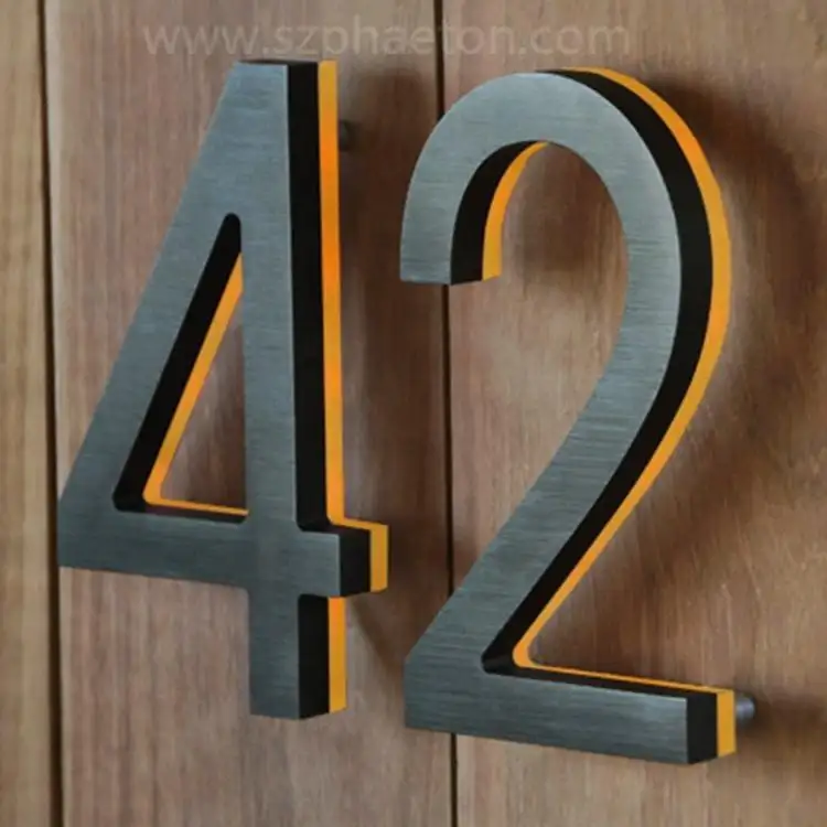Kunden spezifische LED hinter leuchtete leuchtende Edelstahl Haustür Nummern 6 Zoll 8 Zoll Metall Nummer für Hotel Business Logo Beschilderung