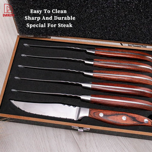 Fábrica de cuchillos Cuchillos de carne personalizados Juego de cuchillos de carne con mango de madera Pakka rojo Cubiertos de cena con caja de regalo exquisita de madera - Product Image 2