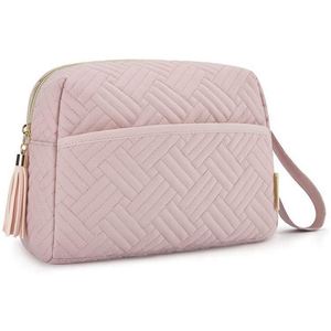 Pochette de maquillage de voyage de luxe à la mode, sac cosmétique portable en velours pêche doux avec poignée - Product Image 2