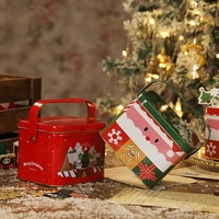 Boîte Cadeau Décorative Nouvel An et Noël en Fer Blanc Recyclable avec Poignée, Pot de Rangement pour Bonbons et Biscuits en Contreplaqué DINGHUI TS032 Personnalisable
