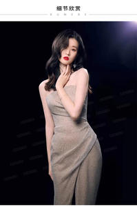 Champagne or mariée <span class=keywords><strong>mariage</strong></span> banquet spectacle passerelle sirène robe de soirée sexy - Product Image 6