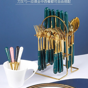 Bộ dao dĩa muỗng bằng thép không gỉ mạ vàng 24 món bán chạy, bộ đồ ăn cưới - Product Image 5