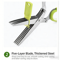 Tijeras de cocina eficientes para hierbas, tijeras de cebolla verde de cinco capas de acero inoxidable con cubierta de Seguridad para Chile, perejil y verduras