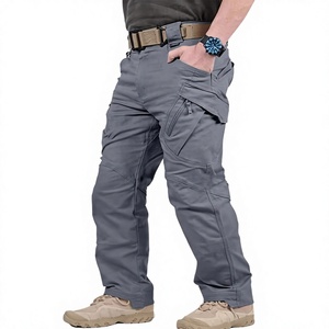Men's Gray Tactical Cargo Pants High Waist Multiple <b>Pockets</b> Quick Dry Canvas Material Workwear Style Spring Outdoor <b>Trousers</b> - Product Image 1