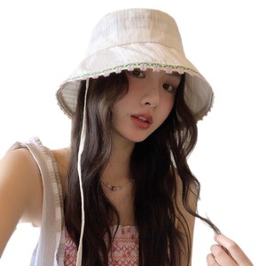 Sombrero de Pescador Azul de Lino y Algodón con Adorno Floral, Protección Solar, Estilo Casual para Mujer, Primavera/Verano - Product Image 5