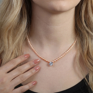 Collar Gargantilla RINNTIN GPN103 con Colgante de Circonita Cúbica de 5A y Perla Cultivada de Agua Dulce Rosa para Mujer - Product Image 1