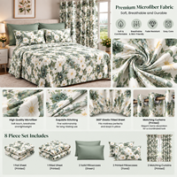 Vente en gros de 8 pièces de linge de lit King Size avec rideaux, draps imprimés floraux doux, ensemble complet de literie pour chambre à coucher