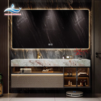 Miroir LED mural en bois, design moderne, style ferme, avec vasque en céramique et tiroirs à fermeture douce, pour salle de bain, hôtel, chambre