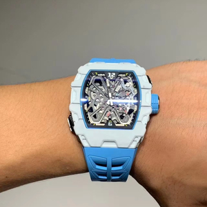 Montre de plongée mécanique automatique classique pour homme, boîtier en fibre de carbone, verre saphir, bracelet en silicone de 19 mm, résistance à l'eau de 30 m - Product Image 1