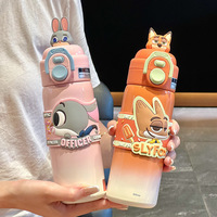 Termo Infantil de Dibujos Animados, Botella de Agua de Acero Inoxidable 316 con Doble Tapa, Judy Nick Stitch, Taza Aislada a Prueba de Fugas