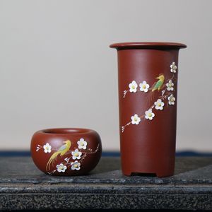 Macetas de Bonsái Hechas a Mano de Arcilla Morada, Macetas Miniatura de Escritorio, Macetas Pequeñas de Arcilla Roja del Tamaño de un Pulgar - Product Image 1