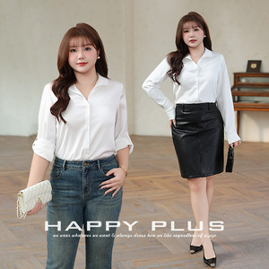 Blusa de Satén Blanca con Cuello en V Estilo Francés, Talla Grande para Mujer, con Botones, Color Sólido, para Uso Diario N9064 - Product Image 4