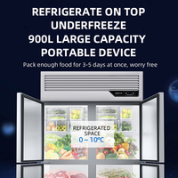 Réfrigérateur-congélateur commercial 4 portes en acier inoxydable, double température, avec compartiment de refroidissement intégré 1200x700x2000mm pour stockage frigorifique