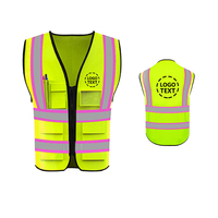 Hi Visibility Reflective Women's Safety Vest pink Webbing with 5 Pockets Personalize Custom Logo Print