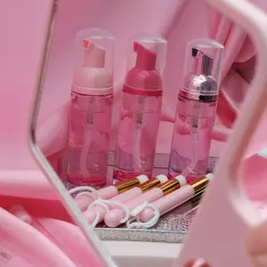 custom black diy foaming eyes lash extension shampoo kit cleanser bottles and logo pink lash shampoo vendors with suitcase boxes